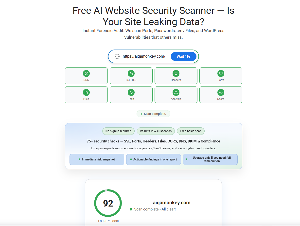 AI QA Monkey security scanner overview
